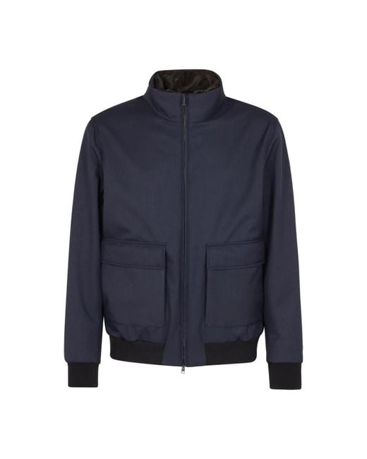 Herno Blaue Bomberjacke Mit Kunstpelzkragen in Blue für Herren
