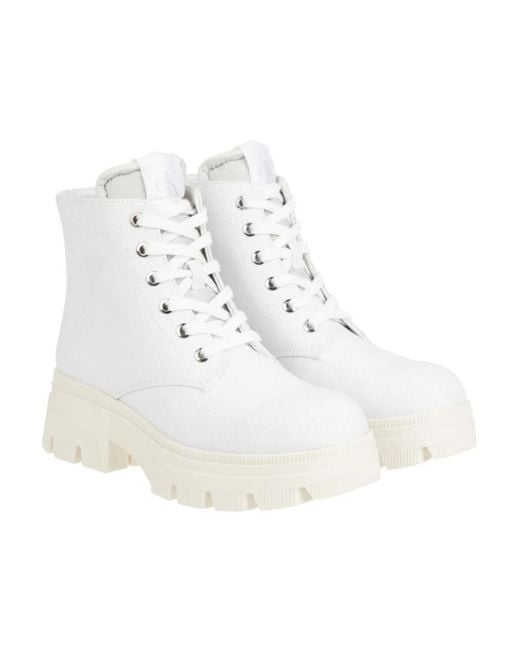 Calvin Klein White Lace-Up Ankle Boots