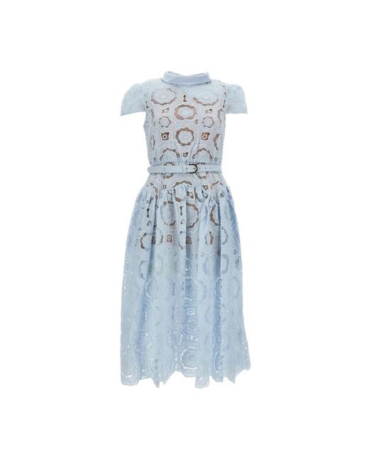 Self-Portrait Kleedjes ,Blauw ,Polyester Guipure Lace Midi Jurk in het Blue