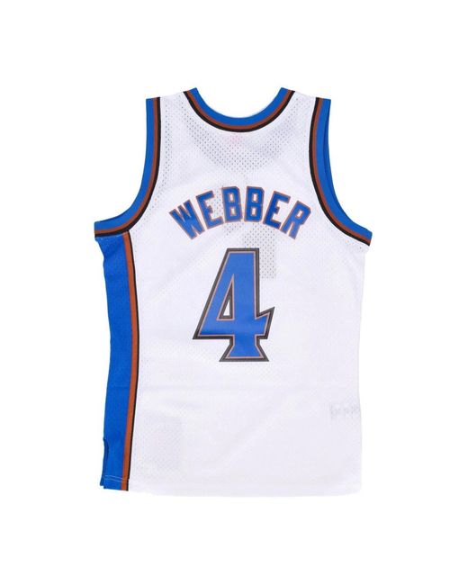 Mitchell & Ness Fitness ,Wit ,Polyester Chris Webber Nba Basketbal Tanktop in het Blue voor heren