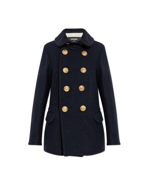 DSquared² Blue Double-Breasted Coats