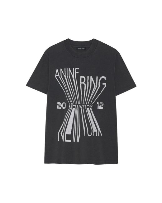 Camiseta de algodón negro lavado con estampado blanco Anine Bing de color Black