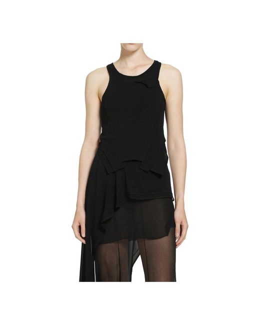 Yehuafan Black Sleeveless Tops
