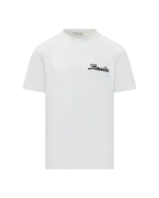 Lanvin Tops ,Wit ,Katoen Geborduurde Katoenen T-Shirt in het White voor heren