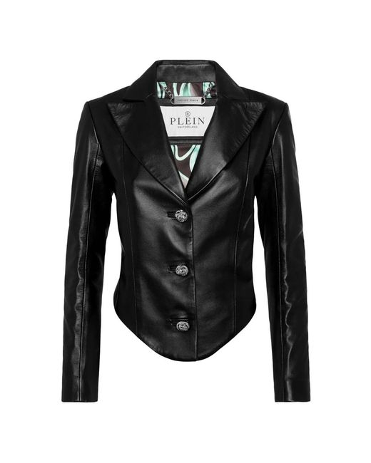 Philipp Plein Jassen ,Zwart ,Leer Vintage Leather Blazer Ls Flame in het Black