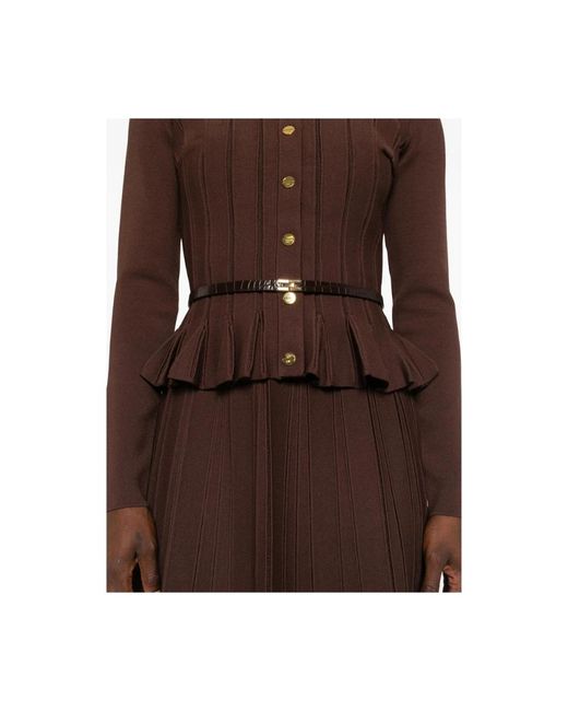 Elisabetta Franchi Bruine Geribbelde Trui Met Geplooide Zoom in het Brown