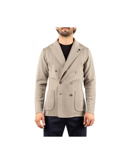 Lardini Jassen ,Grijs ,Leer Double-Breasted Knit Jacket in het Natural voor heren