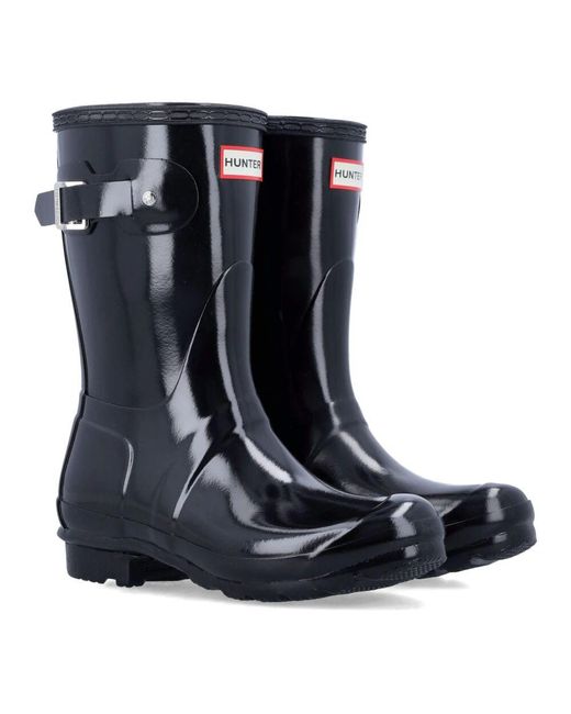 Hunter Blue Schwarze geschlossene schuhe, wasserdichte slip-on stiefel