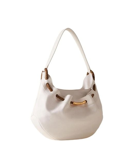 Borbonese Natural Leder Hobo Schultertasche Mit Wildleder Details