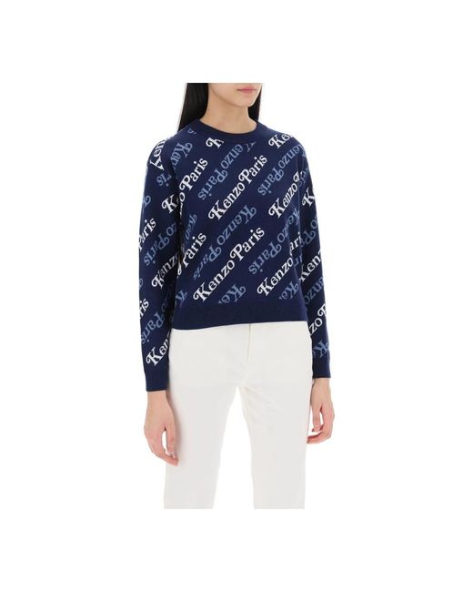 KENZO Blue Sweater mit logo-muster aus baumwolle und wolle
