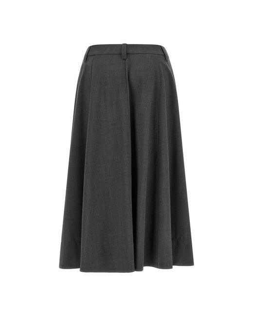 Brunello Cucinelli Cool Wool Mélange Midi Rok in het Gray