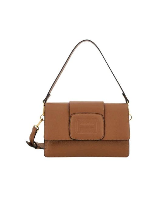 Hogan Brown Geprägte ledertasche mit austauschbarem griff