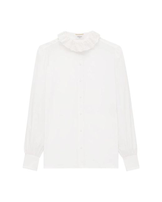 Saint Laurent Kanten Pierrot Kraag Knoopsluiting Shirt in het White