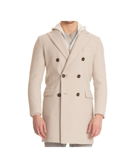 Double-Breasted Coats di Eleventy in Natural da Uomo