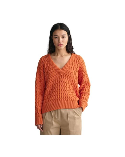 Knitwear > v-neck knitwear Gant en coloris Orange
