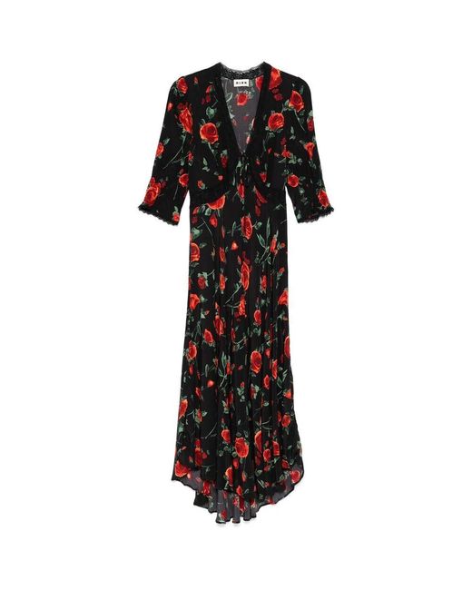 Rixo Black Schwarzes kleid mit vorderer bindung