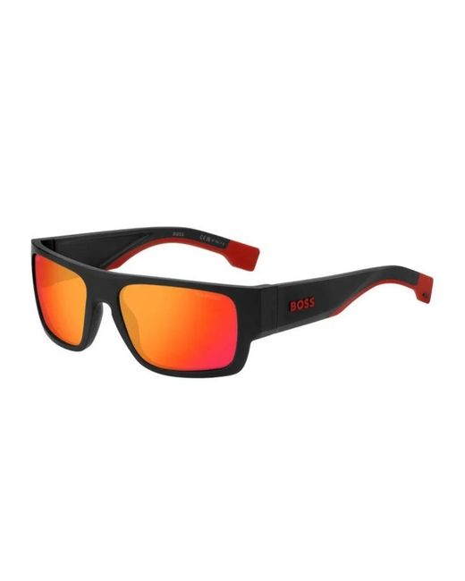 HUGO Mat Zwart Zonnebril Met Rode Details in het Black