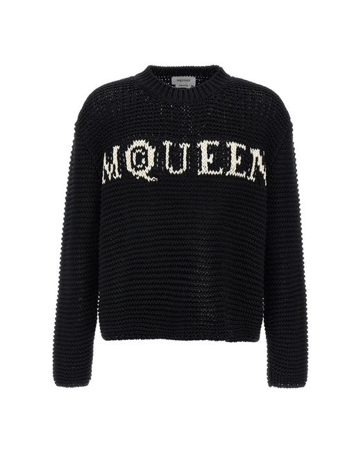 McQueen Black Round-Neck Knitwear for men