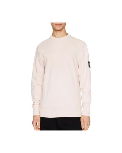 Calvin Klein Rosa badge crew neck sweatshirt in Pink für Herren