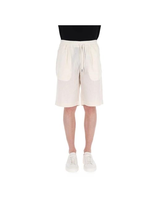 Herno Korte Broeken ,Linnen Crème Linnen Bermuda Jogger Shorts in het Natural voor heren
