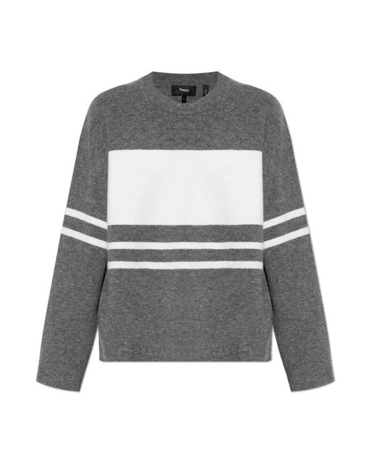 Round-Neck Knitwear Theory de color Gray