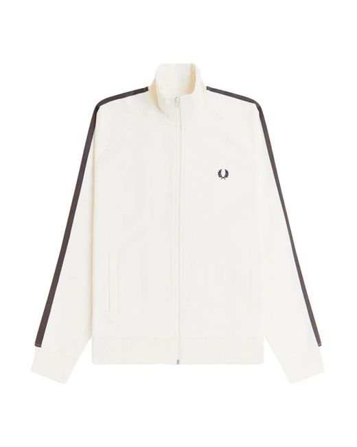 Fred Perry Hoodies & Sweatvesten ,Katoen Contrast Tape Track Jacket in het Natural voor heren