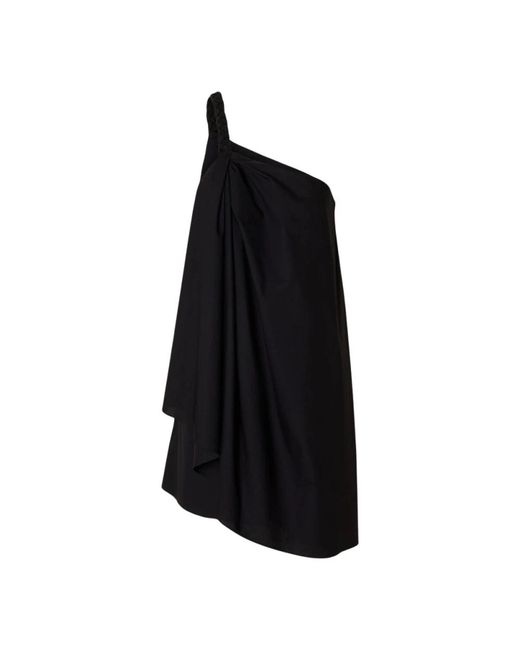 SELECTED Kleedjes ,Zwart ,Katoen Zwarte One-Shoulder Gedrapeerde Jurk in het Black