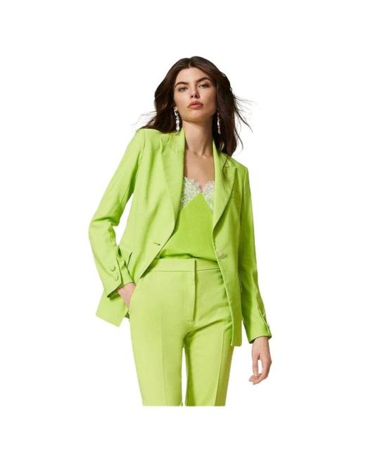 Twinset Green Satinblazer mit knopfverschluss