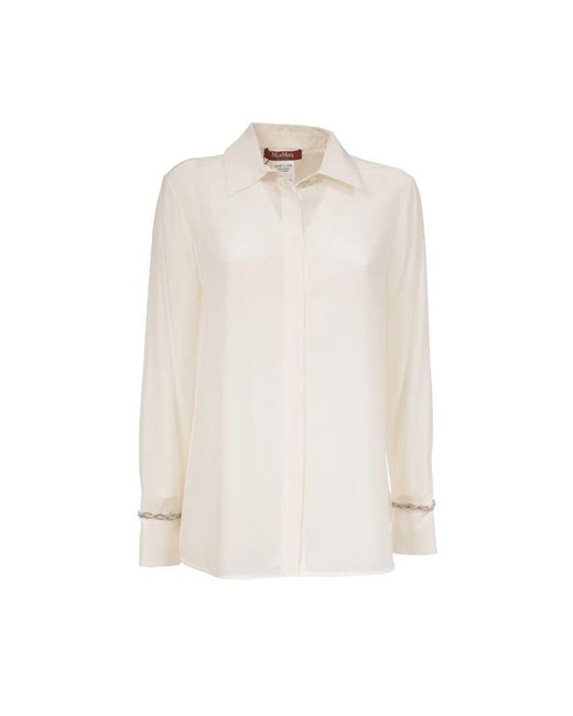 Max Mara White Seidenbluse mit klassischem kragen und knopfdetail
