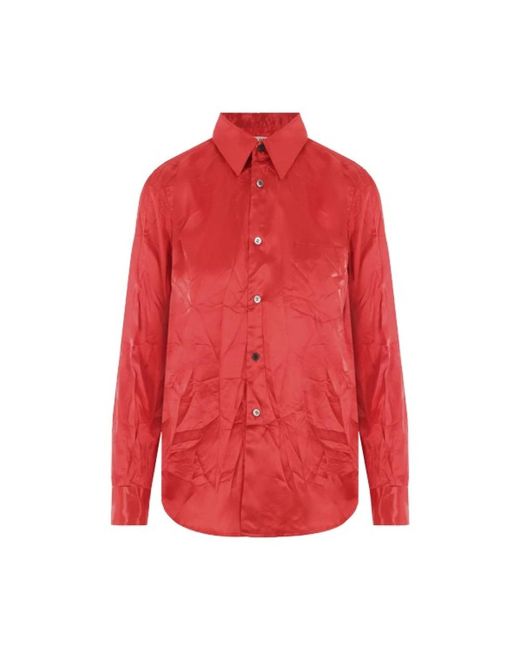 Camicia rossa in raso con chiusura a bottoni di Comme des Garçons in Red
