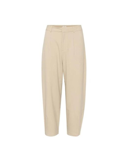 Kaffe Natural Federgrau Hose Mit Hoher Taille Und Verkürzter Länge