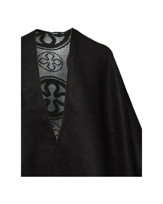 V73 Jassen ,Zwart ,Polyester Omkeerbare Zwarte Jacquard Cape Met Franjekant in het Black