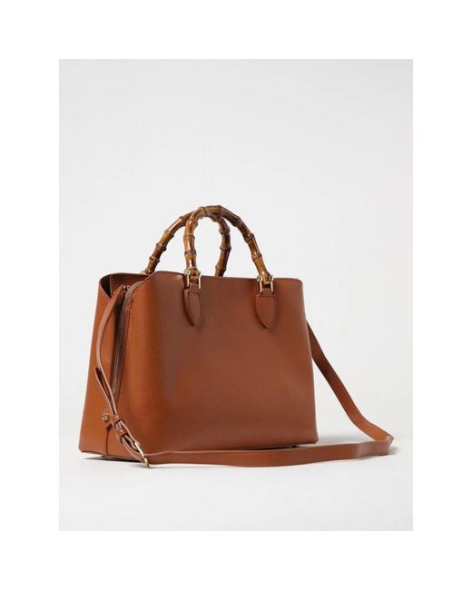V73 Brown Leder-Tote-Tasche Mit Bambusgriff