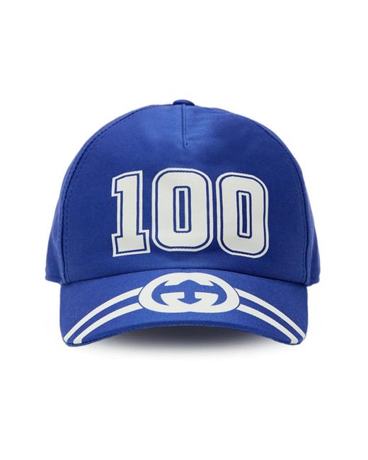 Gucci Accessoires ,Blauw ,Katoen Blauwe Baseballpet Met Gg-Logo in het Blue voor heren