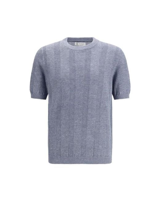 Brunello Cucinelli Blue Round-Neck Knitwear for men