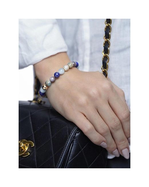 Nialaya Blue `s beaded bracelet with aquamarine, lapis, opal, and botswana agate