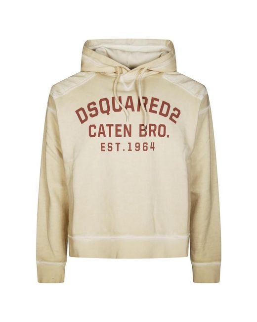 DSquared² Hoodies & Sweatvesten ,Wit ,Katoen Felpa Cypro Con Cappuccio in het Natural voor heren