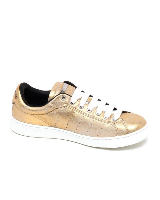 DSquared² Schoenen ,Geel ,Vintage Effect Sneaker Santa Monica in het Natural
