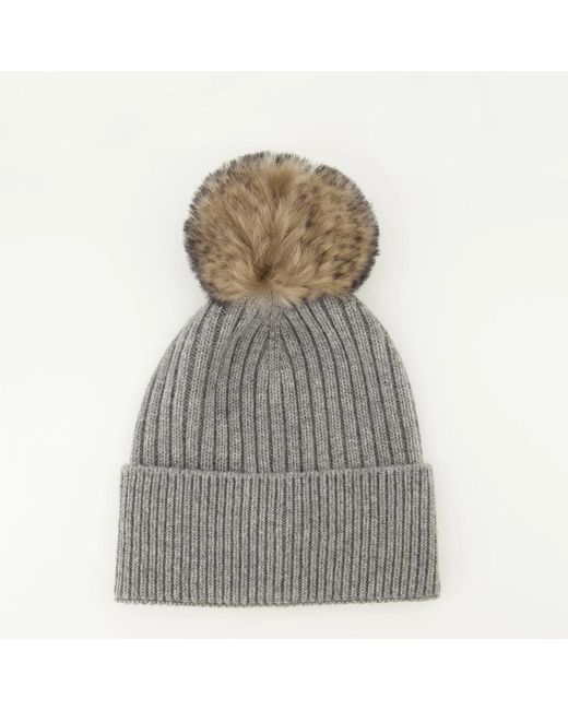 Moncler Gray Kaschmir-Mütze Mit Bommel