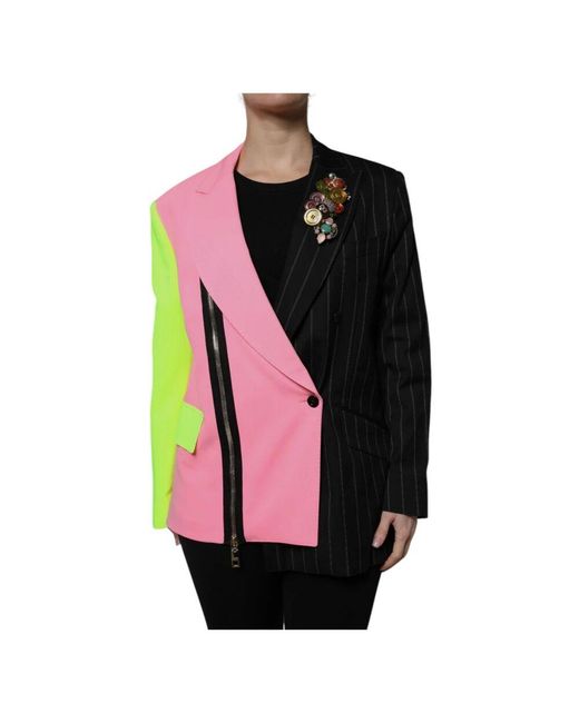 Dolce & Gabbana Pink Patchwork Embellished Coat Jacket