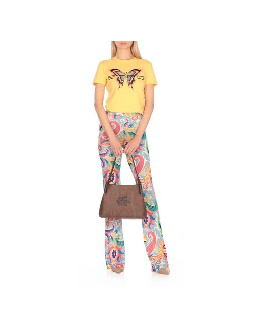Etro Tops ,Geel ,Katoen Katoenen T-Shirt Met Logo Borduursel in het Yellow