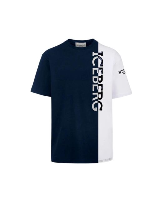 Iceberg Kurzarm baumwoll jersey t-shirt in Blue für Herren