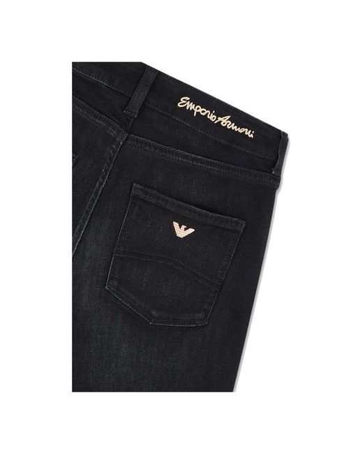 Emporio Armani Black Schwarze slim fit denim jeans mit gesticktem logo