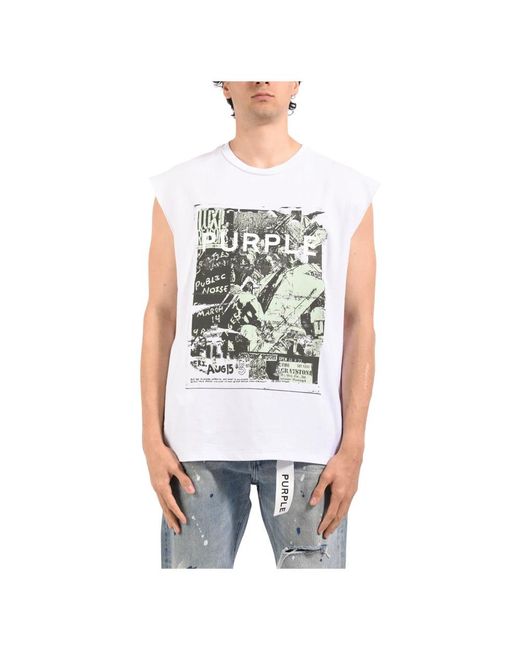 Purple Brand White Sleeveless Tops for men