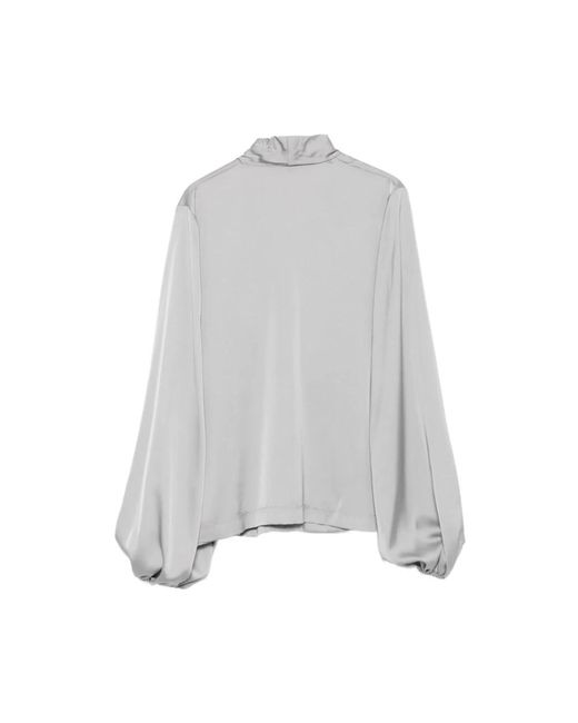 D.exterior Gray Graue Bluse Mit V-Ausschnitt Und Falten