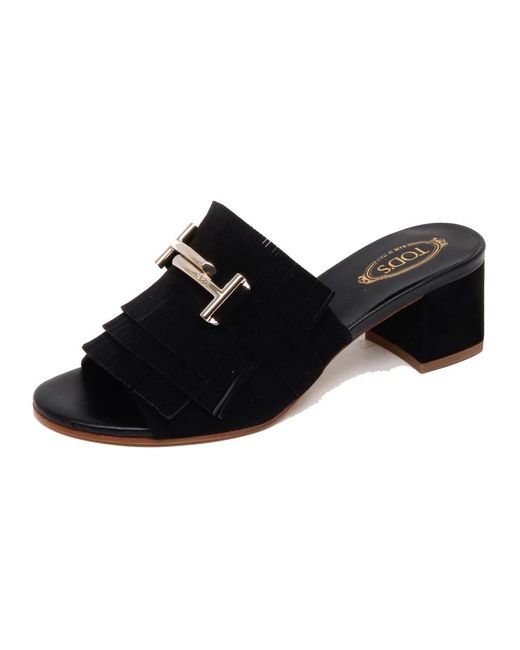 Tod's Black Heeled Mules