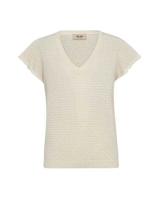 Mos Mosh Natural Muster V-Ausschnitt Strickpullover Ecru