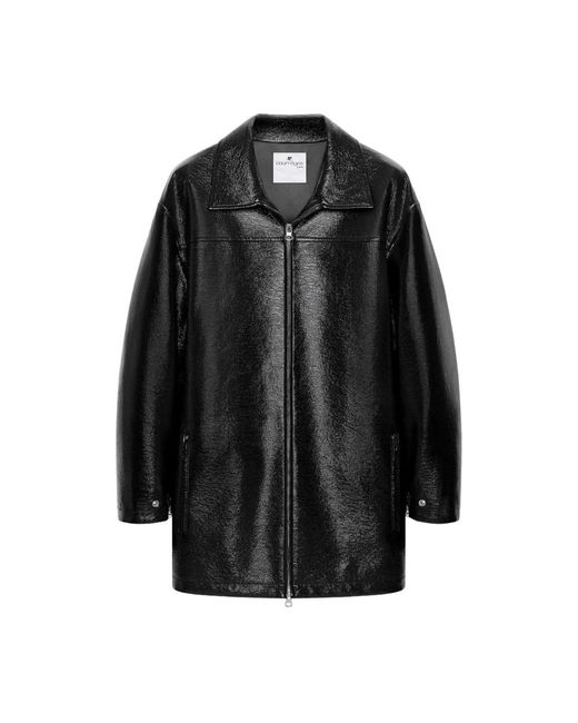 Courreges Black Schwarzer Reißverschlussmantel Mit Abgesenkten Schultern