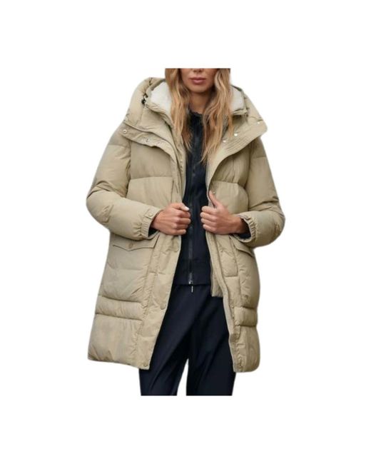 Blauer Jassen ,Nylon Lange Nylon Jas Met Inzetstuk Aan De Voorkant in het Natural