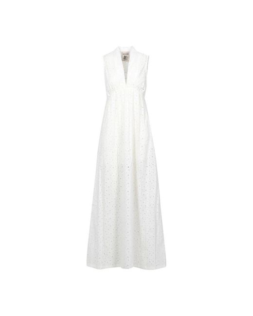 Semicouture Kleedjes ,Wit ,Katoen Witte Gehaakte Mouwloze Katoenen Jurk in het White